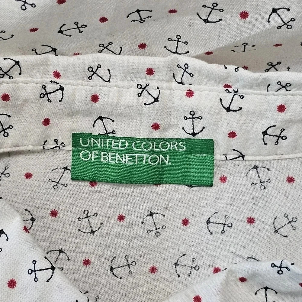 United Colors of Benetton Women’s S Button Up Ivory Anchor Print Shirt Coastal - Picture 5 of 8
